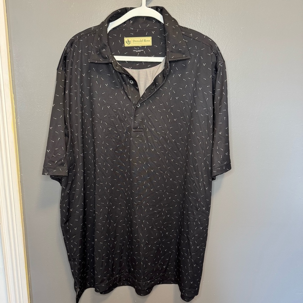 Donald Ross Polo Shirt Men's L Black Geometric Golf Tee Print Performance